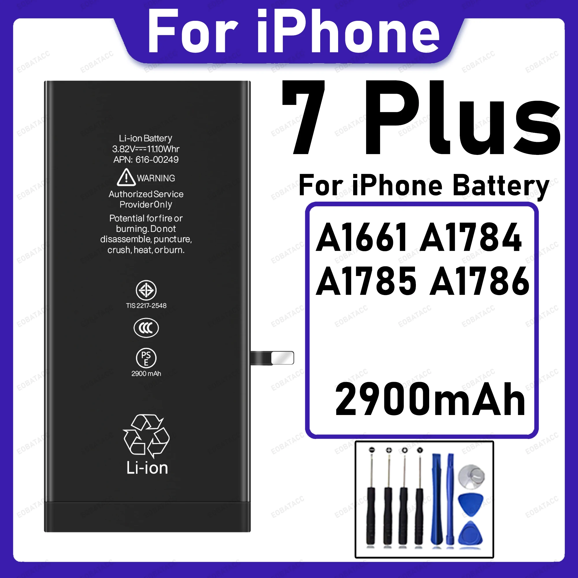 2900mAh Replacement Battery for iPhone 7 Plus, Li-ion Internal Battery with Full Repair Tool Kit, Compatible with A1661 A1784 A1