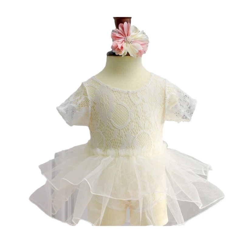 

Toddlers Photography Props Newborn Photography Costume Lace Dress Flower Hairband Outfit Photo Clothes Baby Supply