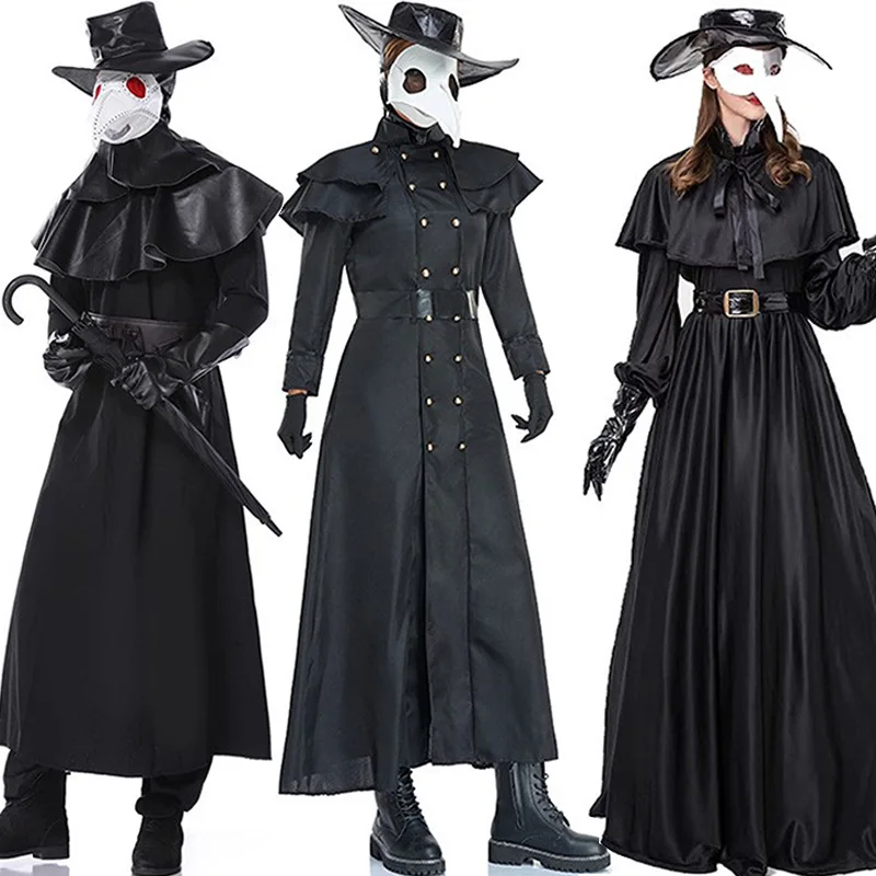 ZOETOPKID Disfraz de Halloween Medieval con Capucha, Túnica de Doctor de la Peste, Máscara, Sombrero, Disfraz de Cosplay de Sacerdote Steampunk, Mago de Terror