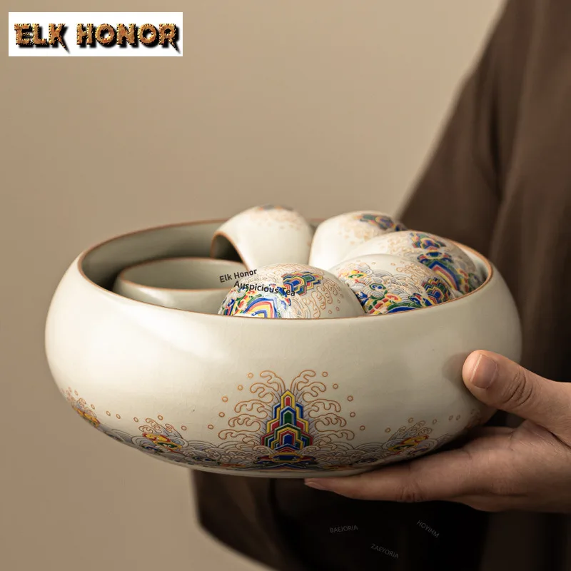 ZAEYORIA Seawater River Cliff Ru Kiln Large Jianshui Tea Cup Wash Writing-brush Washer Tea Residue Barrel Chaxi Supplies Craft