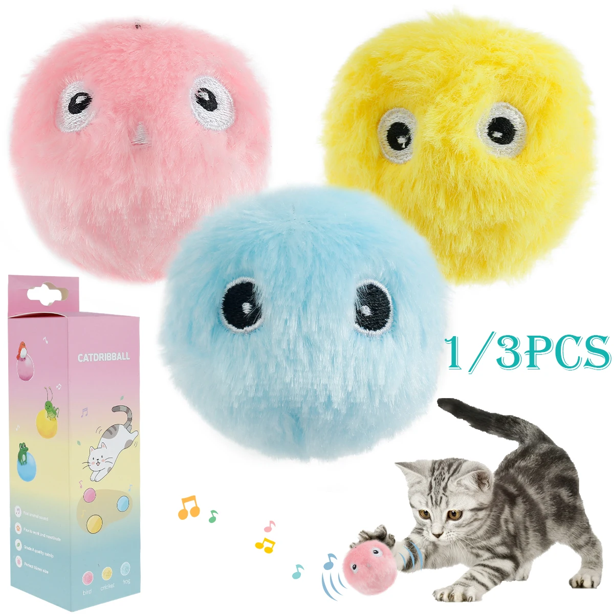 Smart Cat Toys Interactive Ball Plush Electric Catnip Training Toy Kitten Touch Sounding Pet Product Squeak Toy Ball Cat Play