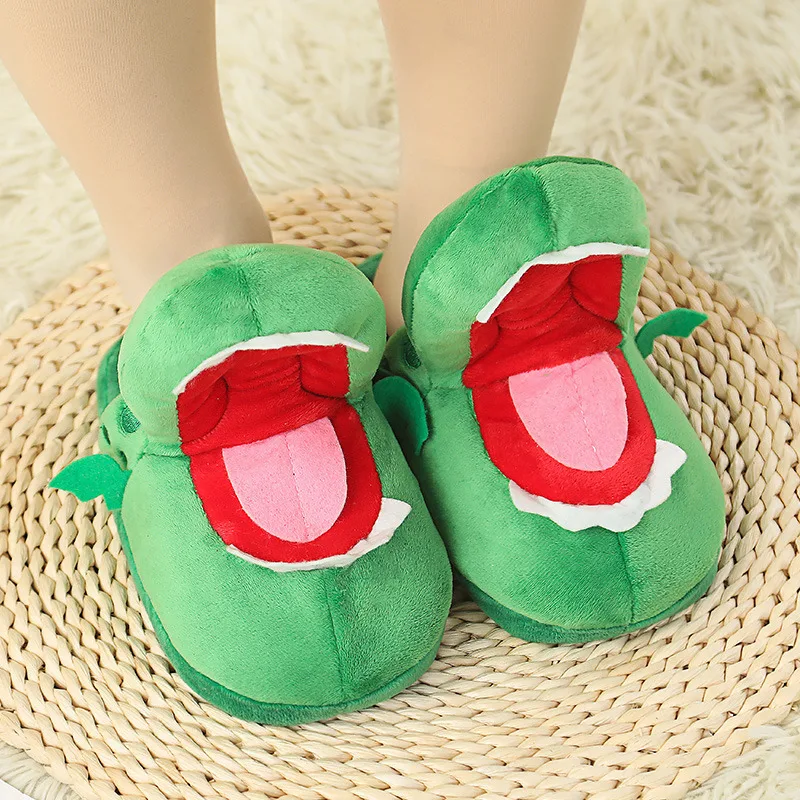 Men and Women Furry Cartoon Crocodile Slippers Boys Girls Funny Animals Home Slippers Moving Mouth Plush Winter Slides Comfy