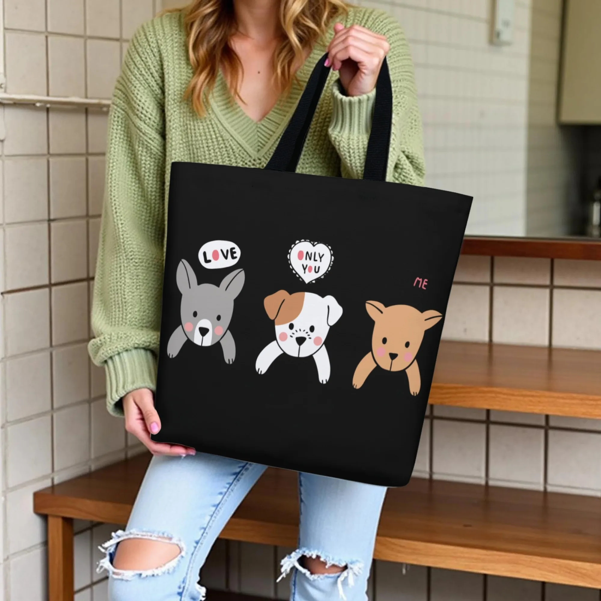 

Повседневная холщовая большая сумка для любителей собак с кавайным узором, многоразовая женская сумка на плечо для повседневного продуктов и в стиле собак