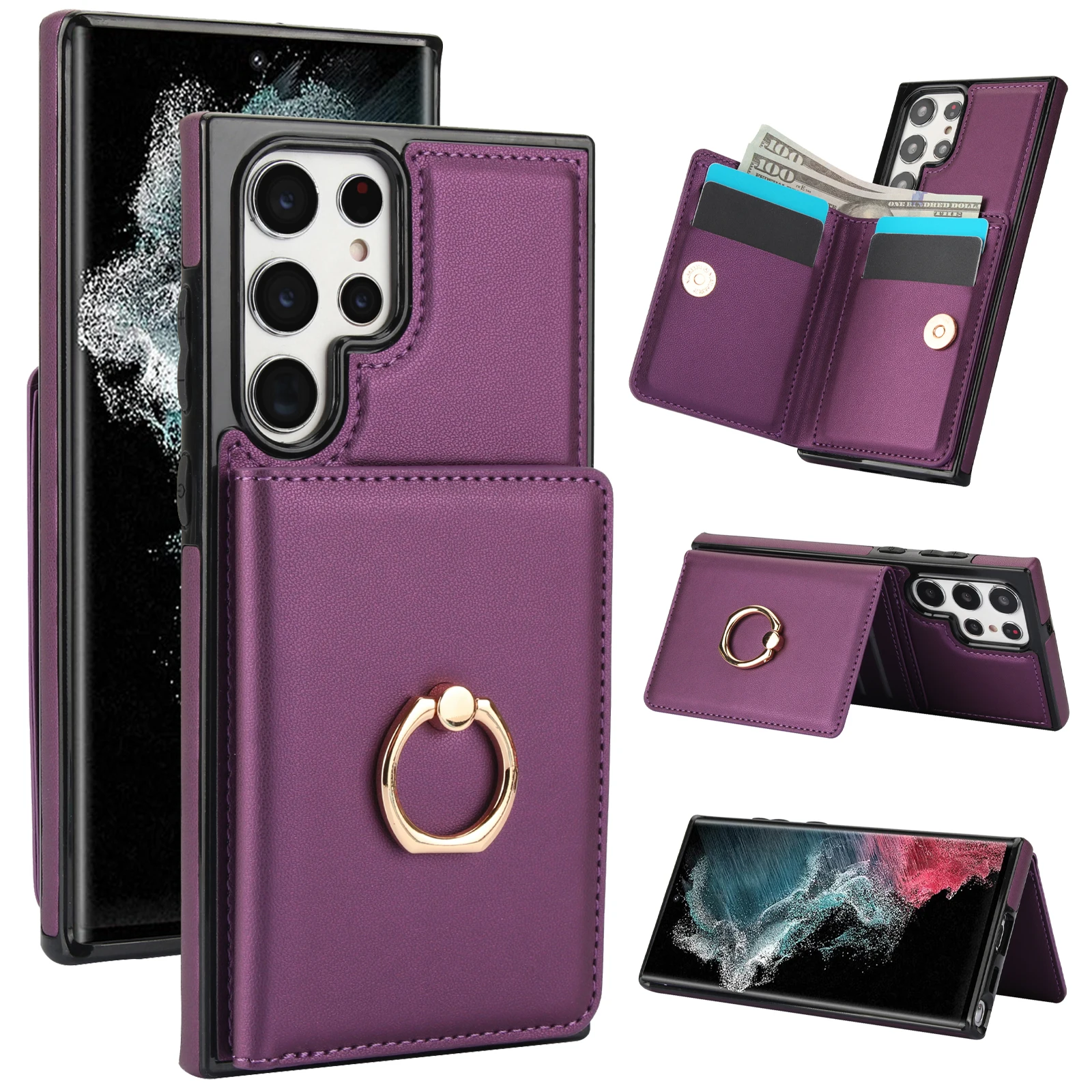 Wallet Card Slot Anti-theft Brush Sticker Magnetic Flip Leather Case For Samsung Galaxy S24 Ultra S23 Plus S22 S21  A52 53 54 FE