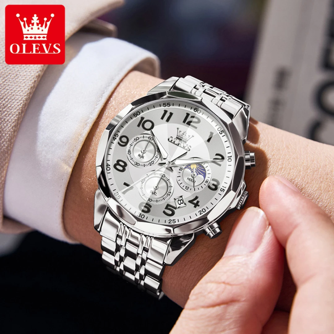 OLEVS 3676 ファッションクォーツ時計ギフトステンレススチール時計バンドラウンドダイヤル腕時計