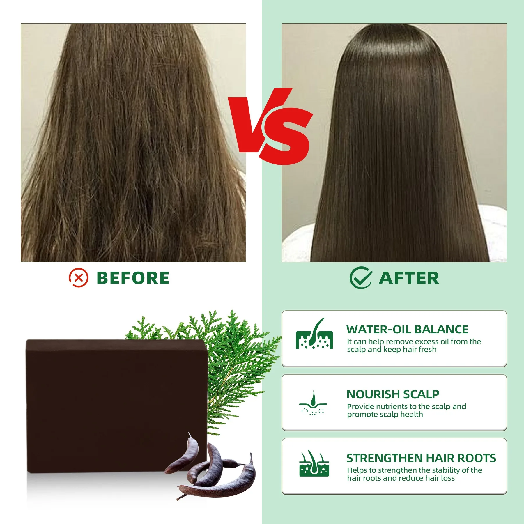 New Scalp Cleansing Shampoo Bar Platycladus orientalis leaves, Fo-Ti Root & Soapberry Hair Darkening, Natural Herbal Care