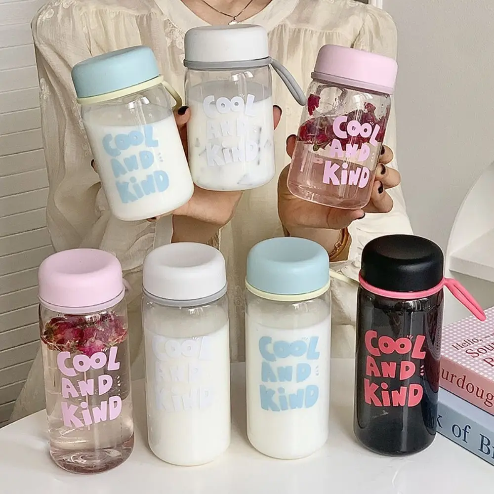 

400/600ml Transparent Plastic Cup Lifting Rope Transparent Milk Water Bottles Dustproof Portable Drinking Water Bottle
