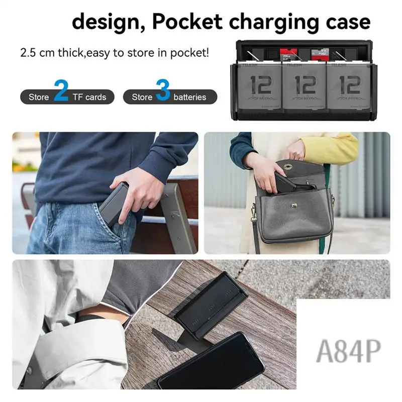 

TELESIN For Gopro Hero 12/11/10/9 3 Slots Charger Set Portable Charging Case