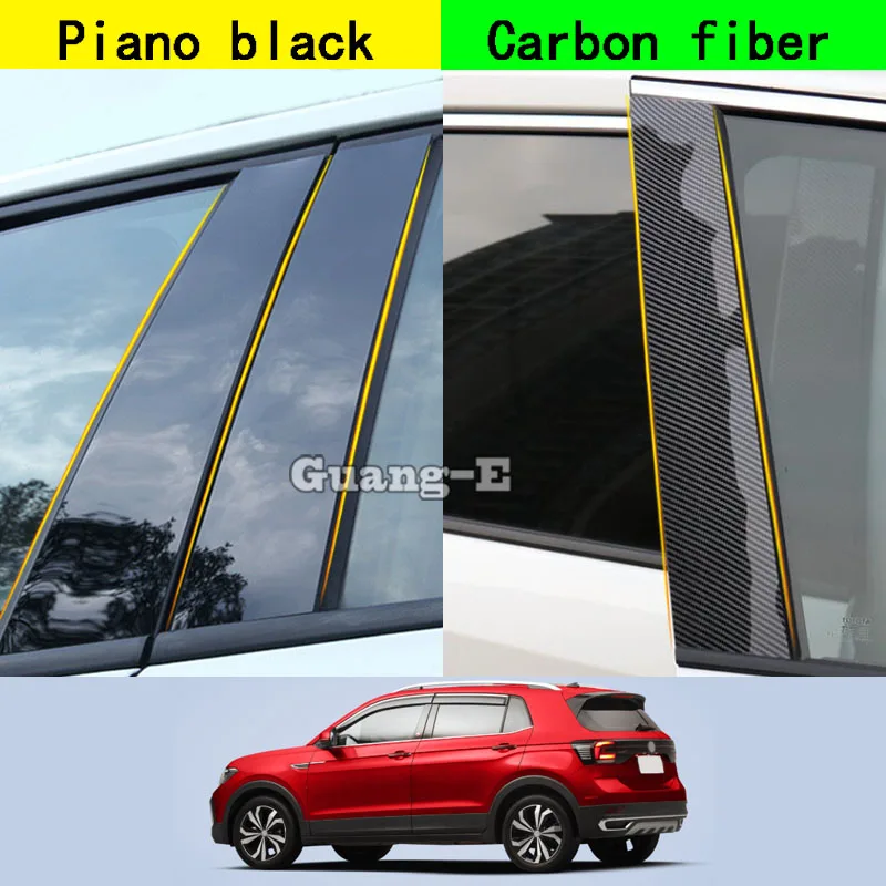 For Volkswagen VW T-Cross TCross 2018 2019-2023 Car PC Material Pillar Post Cover Door Trim Window Piano Black Molding Sticker