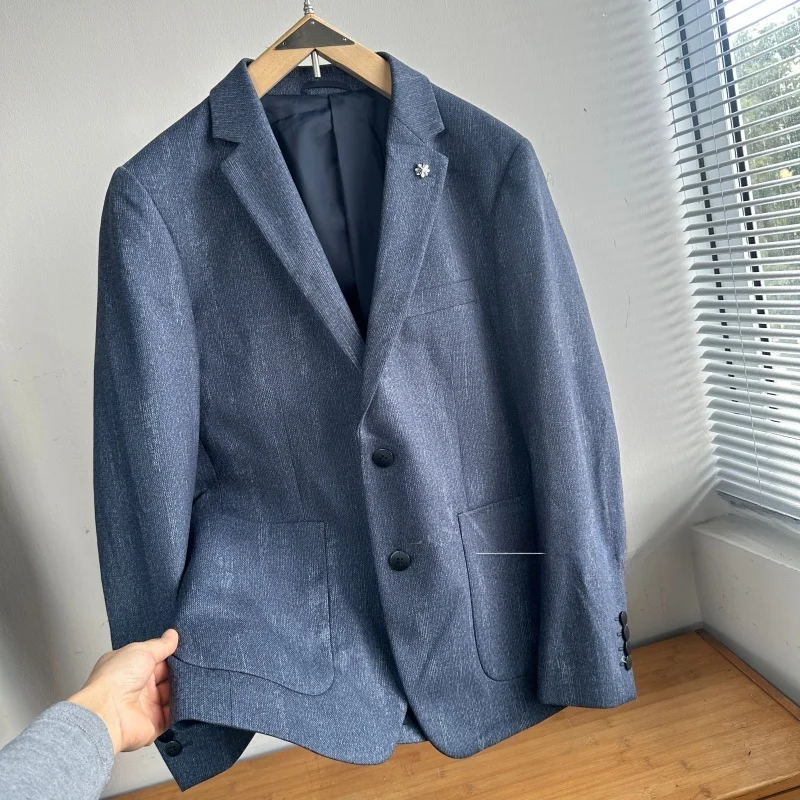 

Эластичный вельветовый пиджак для мужчин, приталенный, на двух пуговицах, с воротником-стойкой, осенний, с длинными рукавами, однотонный