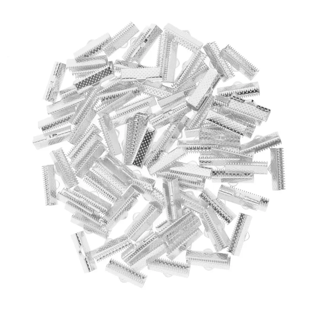 2-6pack 100pcs Clamp Cord End Cap Tip Bracelet Connectors 20mm Sliver