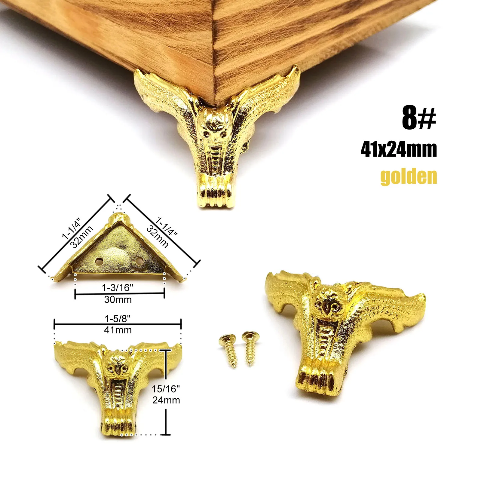HZYUEGOU 4 Stück Schmuckkisten aus Holz, Geschenkbox, Weinbehälter, dekorative Füße, Eckenschutz, Stützhalterung, Gold, Silber, Bronze – Detail 8