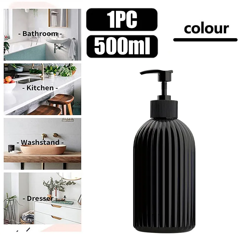 2pcs 500MLBlack Soap Dispenser Bathroom Shower Body Wash Shampoo Bottle Refillable Kitchen Dish and Hands Soap Liquid Container