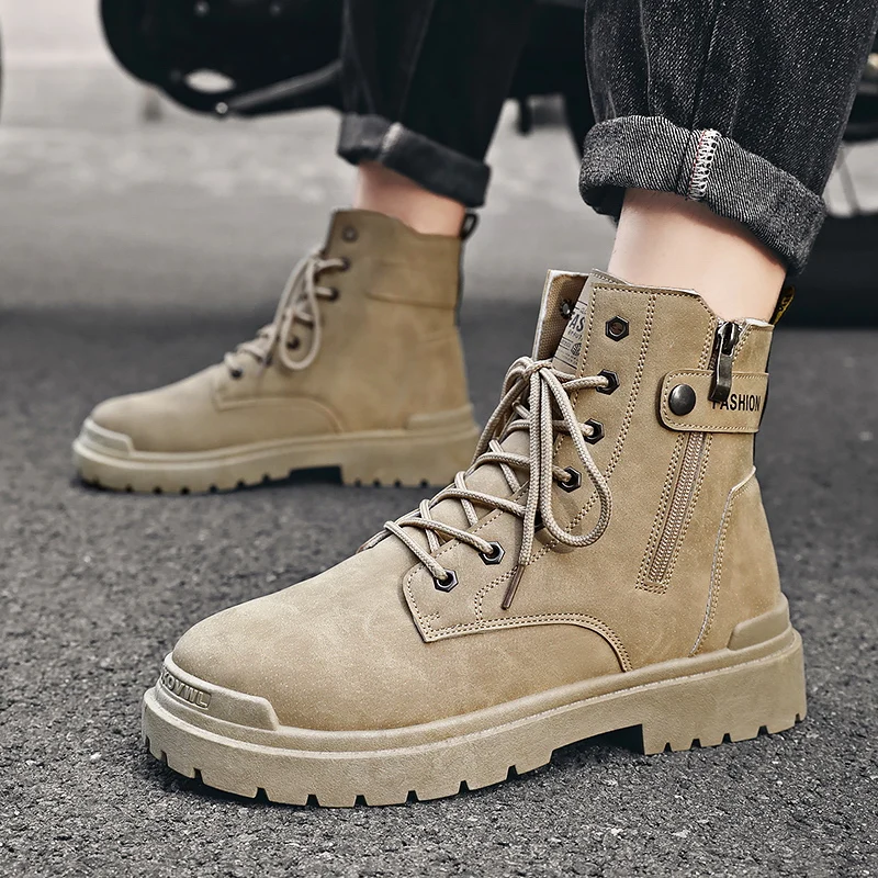 Winter High Top Men Boots Ankle Tooling Boot Trendy All-match Casual Motorcycle Shoes Fashion Wear-resistant Popular  Footwear