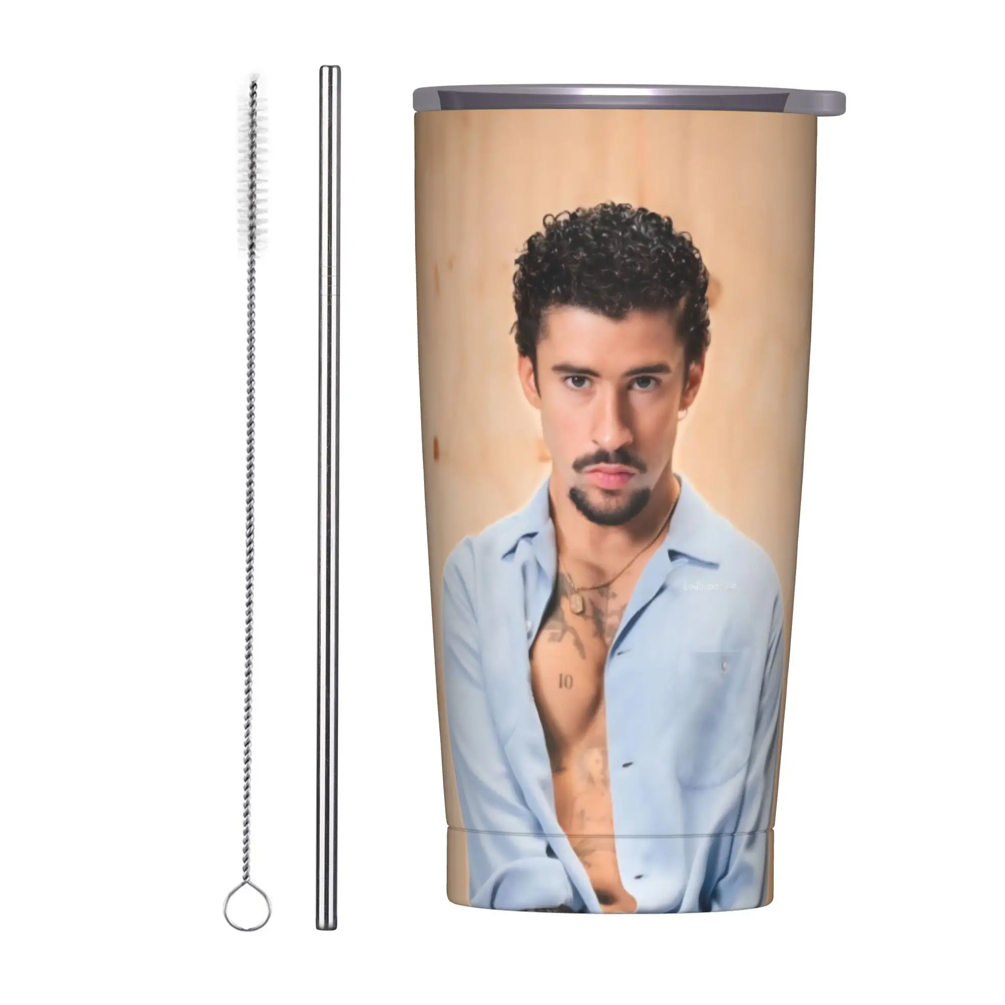 Bad Bunny DTMF Tour 2026 Insulated Tumbler with Straws  Stainless Steel Coffee Mugs Outdoor Portable Hot Cold Drinks Cups 20oz