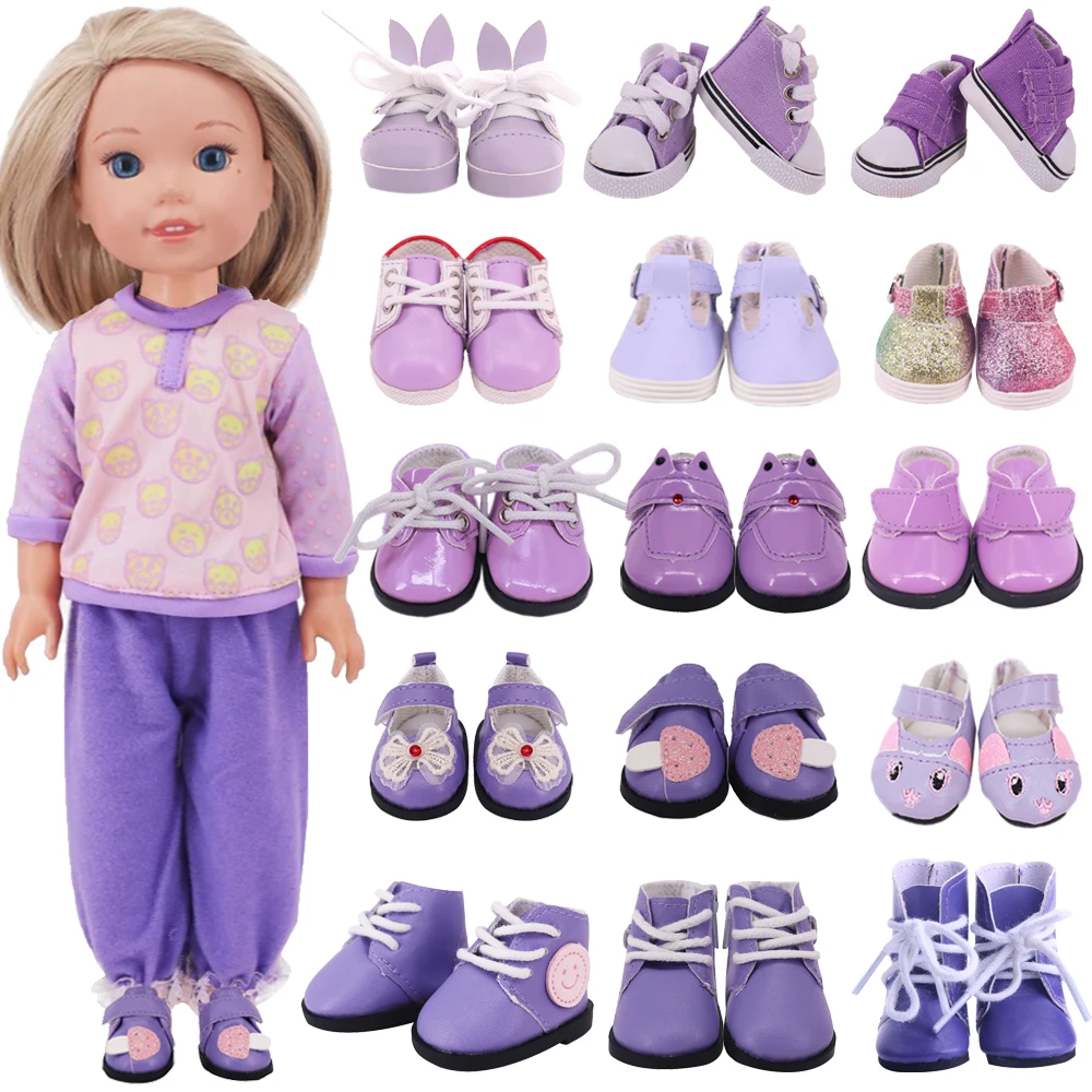 5 Cm Purple Buckle PU Doll Shoes Sneakers Canvas For 14 Inch Doll&BJD 20cm Cotton Doll 30-33cm Paola Renio Girls Toy Russia Gift