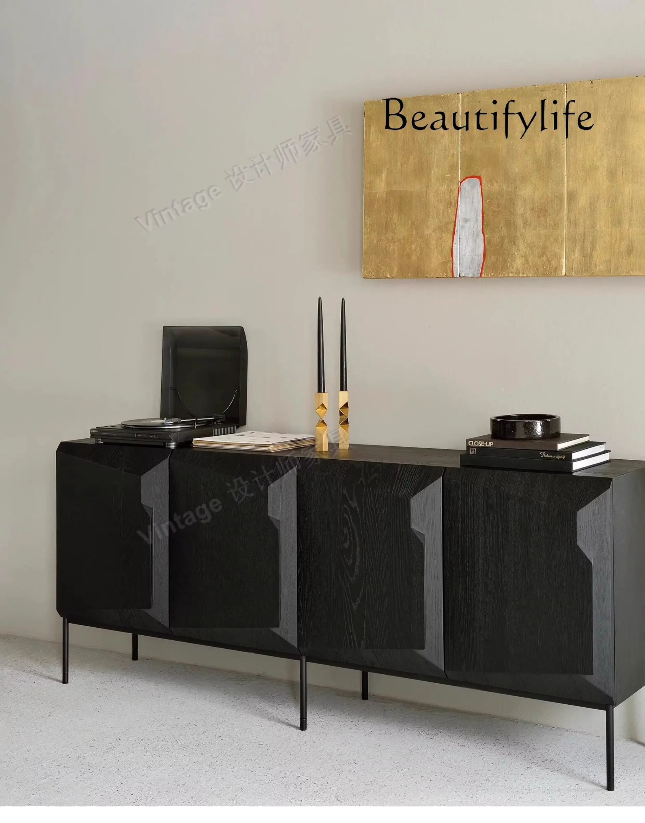 XR القرون الوسطى الشمال الإبداعية خشب متين الطعام خزانة الشرفة الجانبية غرفة المعيشة الإيطالية الشرفة خزانة خزانة الزخرفية السوداء