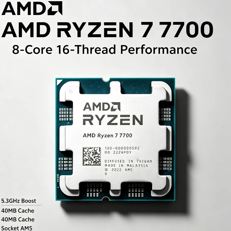 Ryzen7 7700 AM5 CPU 65W TDP 8‑Core 16‑Thread 5.3GHz 40MB Cache Support DDR5 For Smooth Gaming And Content Creation Tasks