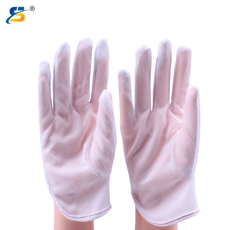 Wholesale anti slip anti-static five finger striped adhesive gloves point plastic electronic factory work electrostatic gloves