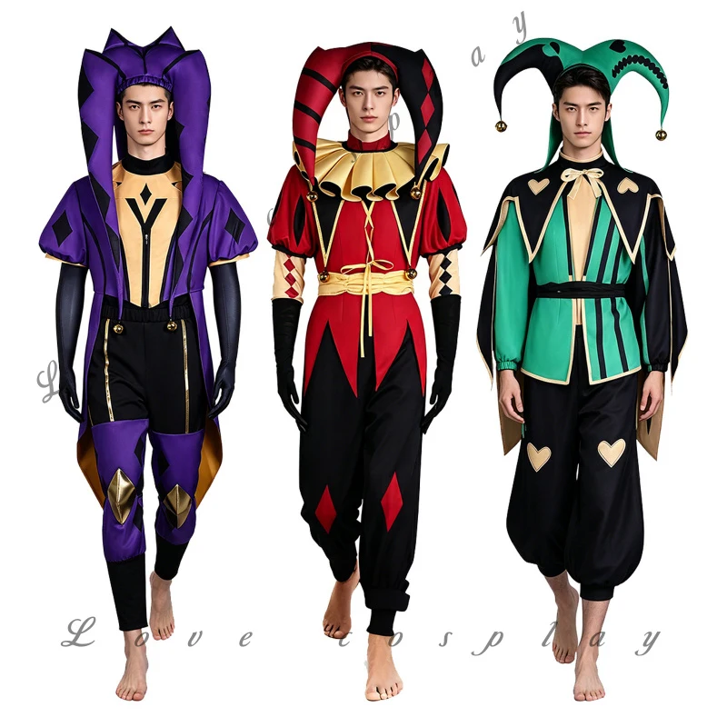 Disfraz de Cosplay de Joker Morado Pierrot, Disfraz de Payaso de Circo Game Freak COS, Uniforme para Juego de Roles, Traje para Fiesta de Carnaval de Halloween, para Hombres y Mujeres