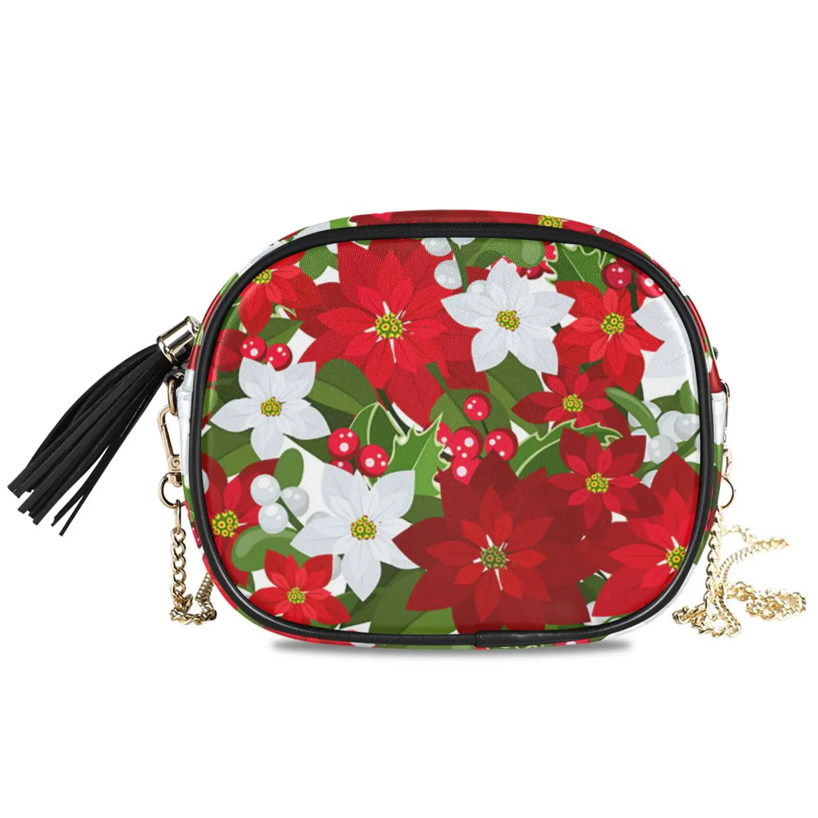 PU Luxury Handbags Womens Bags For Woman Ladies Christmas Poinsettia Holly Crossbody Bags Purse Clutch Phone Wallet Shoulder Bag