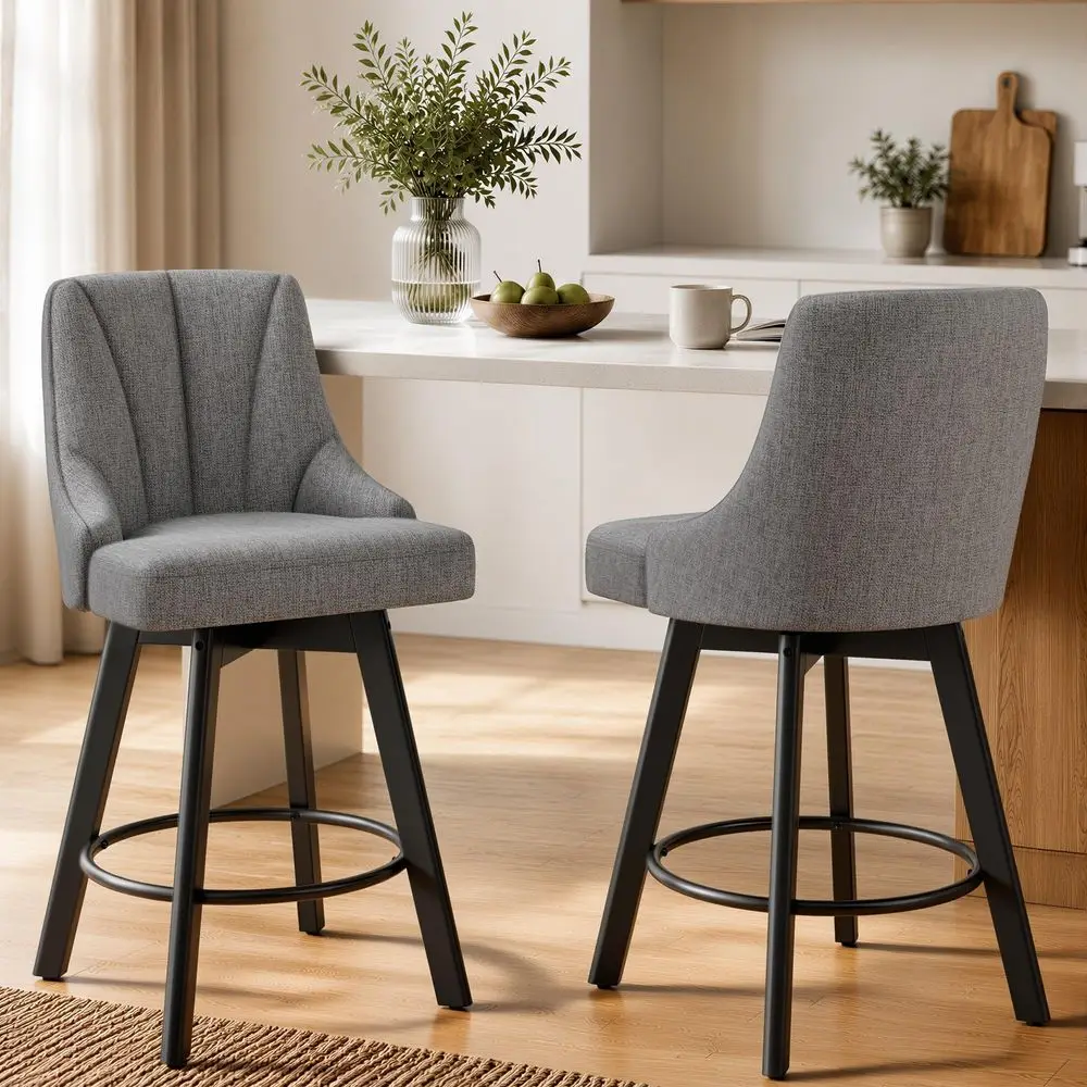 

Swivel Bar Stools with Backs, 24 Counter Height Bar Stools Set of 2, Fabric holstered Counter Barstools with Solid Wood Legs