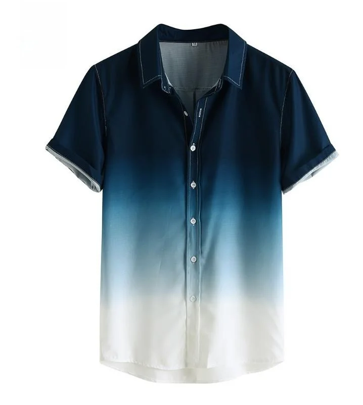 

Men's Summer Thin Loose Short Sleeve Shirt Gradient Color Casual Fashionable Youthful Style Regular Thickness Daily Wear