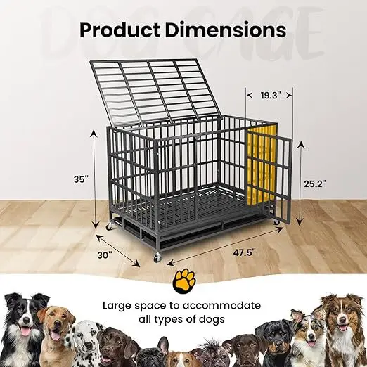 

48 inch dog cage Medium and large dog cage Durable bold iron tube cage Oval tube with bowl