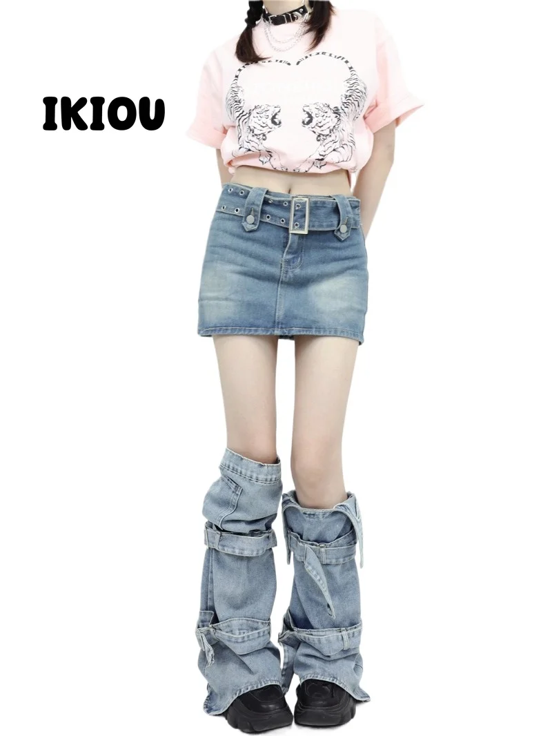 Y2K Style Denim  Leg Warmers with Irregular Design,Sweet and Cool Style Perfect for Slimming Your Legs  slouch socks