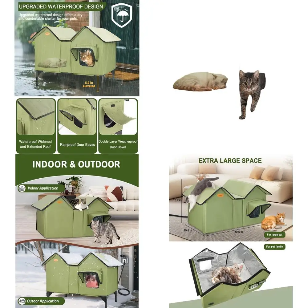 

Large Insulated Outdoor Cat House with Elevated Base and Easy Entry for Multiple Cats in Winter