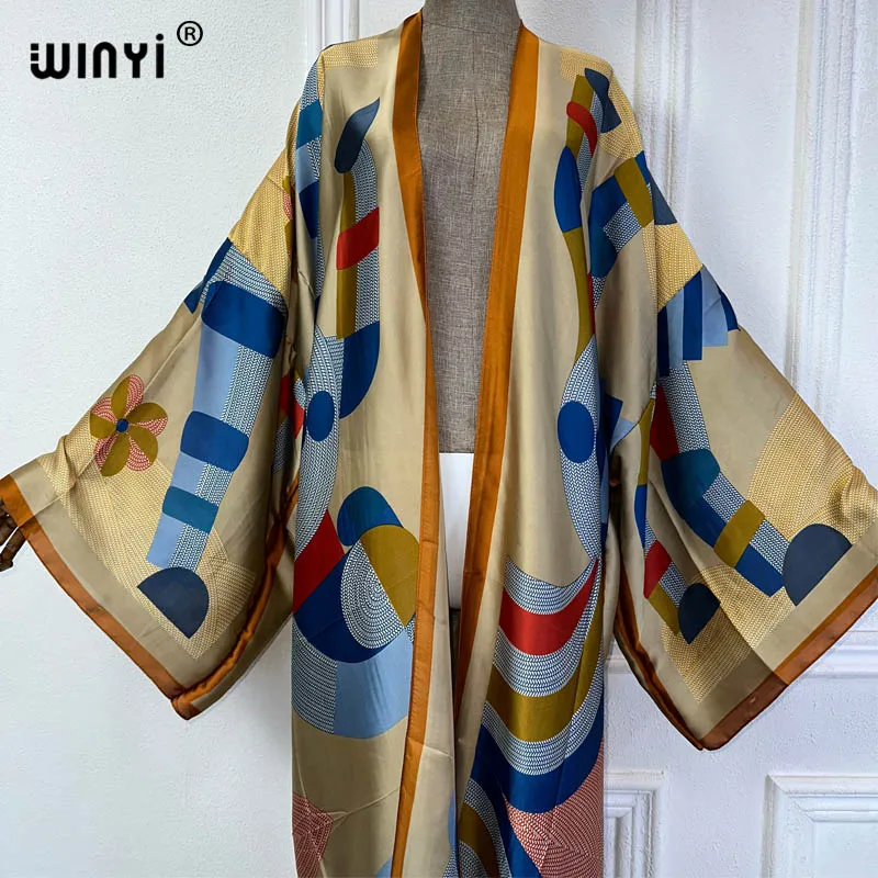 WINYI Summer bohemian Kimono beach cover up Swim Suit elegant African women boho Cardigan sexy Holiday long Sleeve beach dress