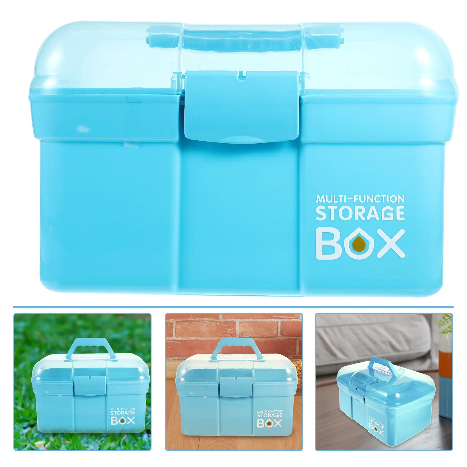 

Multi-Function Portable Medicine Box Blue 31x20x20cm Double Layer Storage Case Aid Organizer Lightweight Shockproof