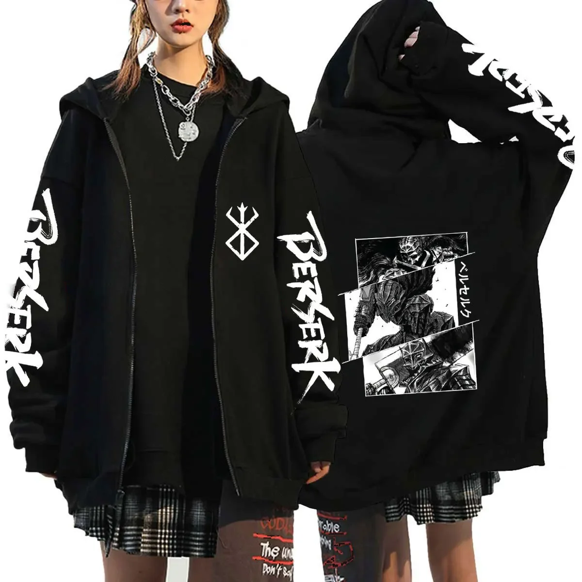 

Anime Berserk Zipper Hoodies Men Women Harajuku Fashion Gothic Sweatshirt Autumn Hooded pullovers Coat Cartoon pattern hoodie