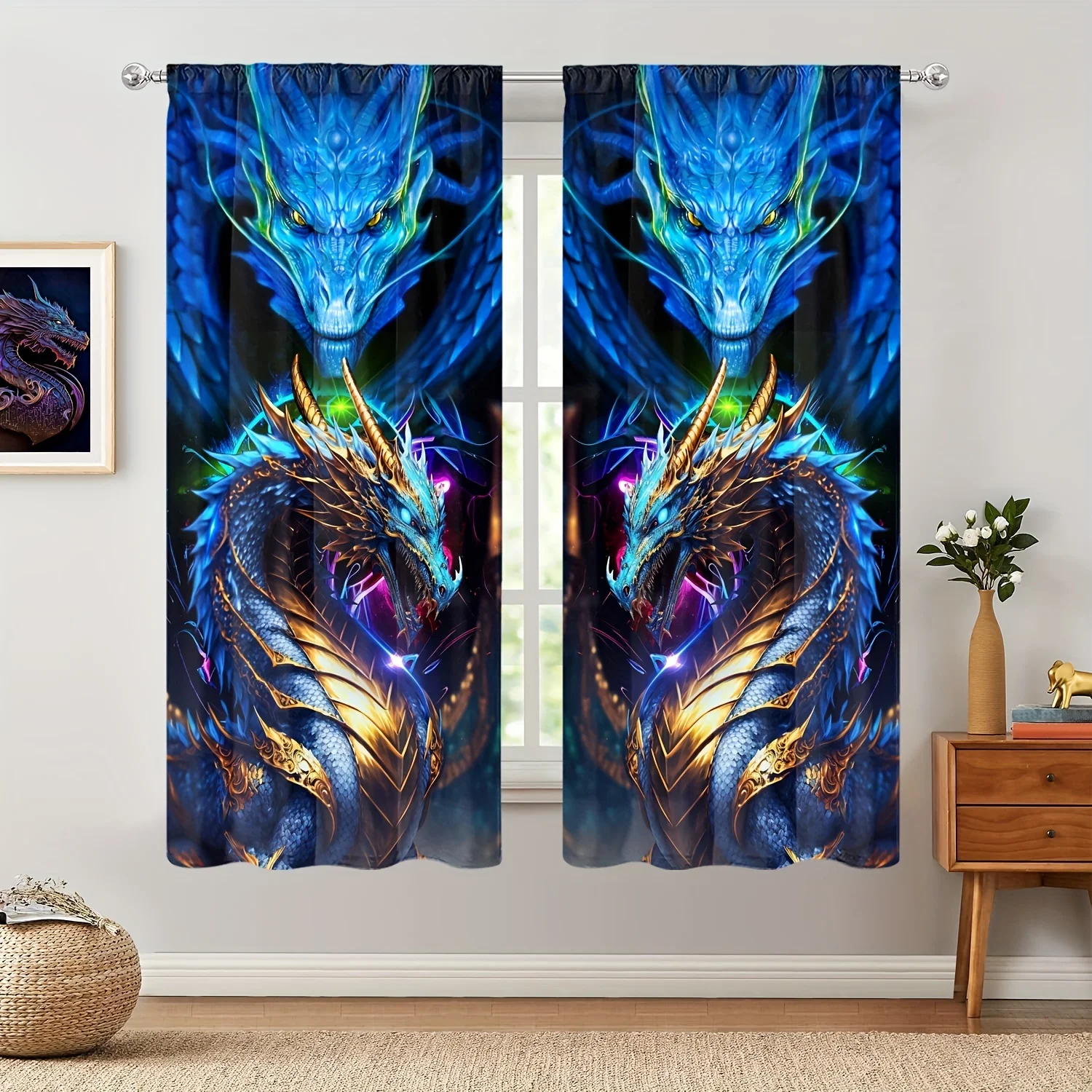 

Dragon Wild Wolf Tiger Animal Window Curtains Blinds For Living Room Kid's Bedroom Bathroom Kicthen Office Door Home Decor2Pcs