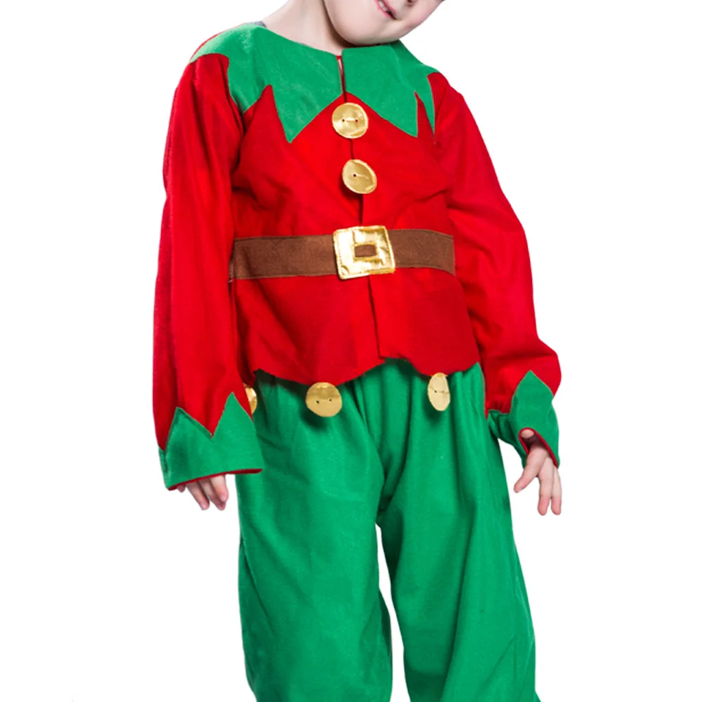 New Cute Kids' Christmas Elf Costume Set Hat Top Pants 3pcs Parties Events Holiday Photography