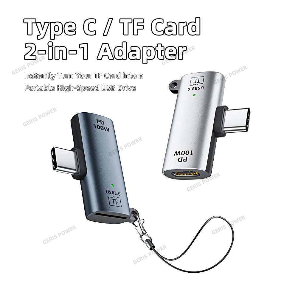 Typ-C zu USB-C/TF-Karten 2-in-1 Adapter 100W Schnellladung Typ-C Kartenleser Hochgeschwindigkeits-Übertragung für PC Laptop Zubehör