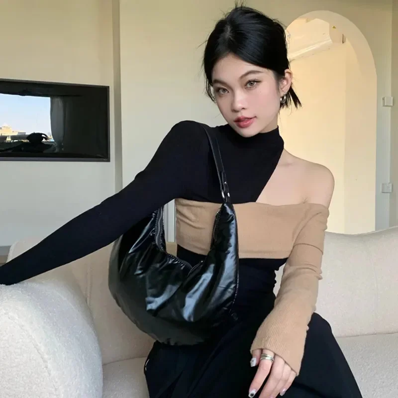 Sexy Off Shoulder Sweater Woman 2025 Outerwears Knitted Pullovers High Street Harajuku Y2K Ropa Mujer Autumn Winter Clothes