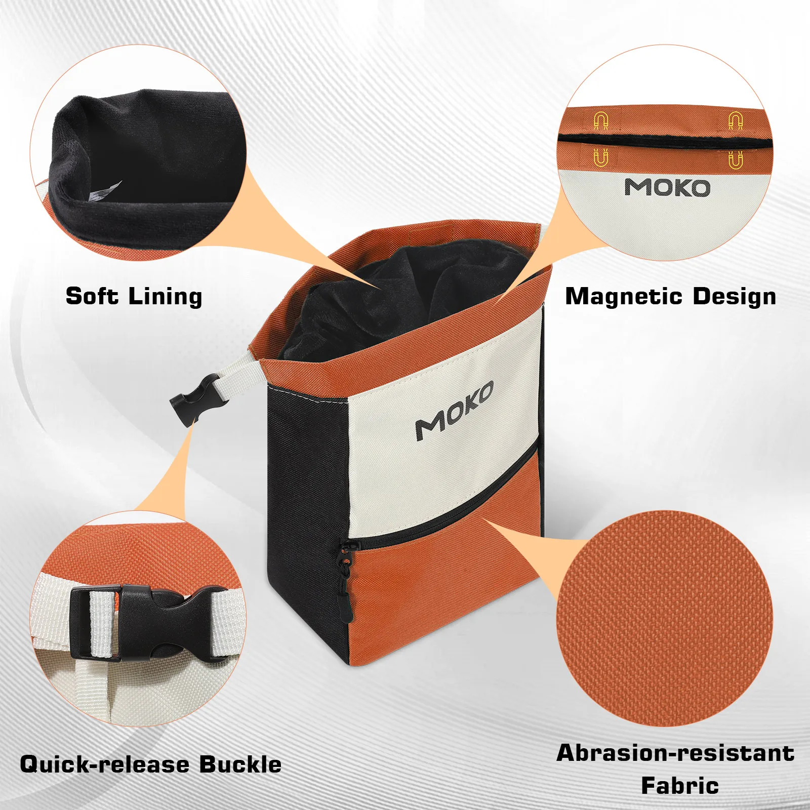 MoKo Kreidetasche zum Klettern, große Kapazität, Kletterkreidetasche mit magnetischem Druckknopf und Reißverschlusstasche, tragbarer Kreideimer – Detail 11
