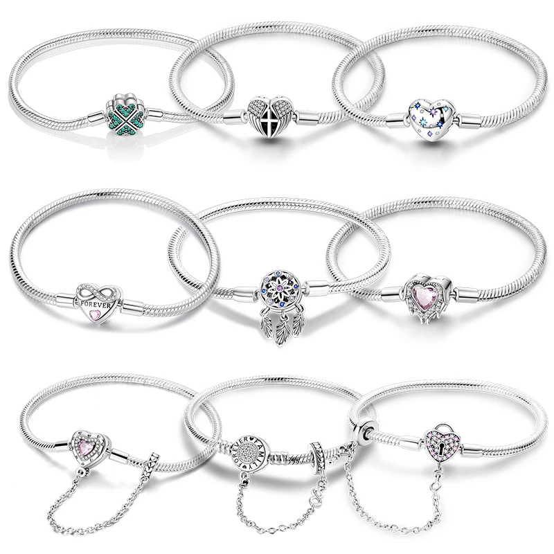 Pulseras Pandach 925 Color plata clásico amor para siempre mariposa estrella pulseras para mujeres encanto cuenta DIY joyería fina 17 CM-20 CM
