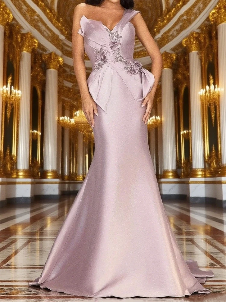 Robe de soirée de forme sirène, personnalisée, élégante, asymétrique épaule dénudée, sans manches, avec des Appliques perlées, fourchette haute, paillettes, robe formelle