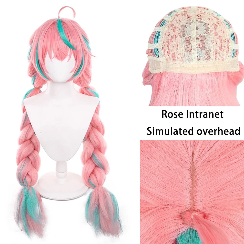 

38-Inch Vareza Cosplay Synthetic Hair, 100 Cm Long Pre-Woven Pinkish-Green Double Braids, Halloween Party Stage Performance Wig