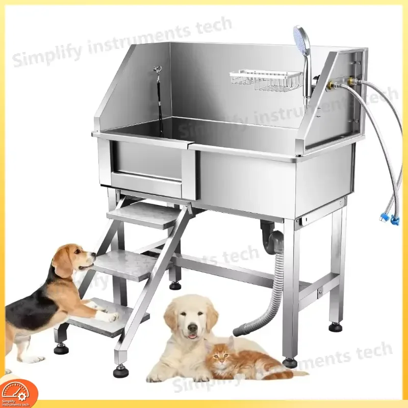 34 Inch Dog Bathtub for Small Dogs with Sliding Door Professional Pet Washing Station Grooming Tub for Home Use Dog Bathing
