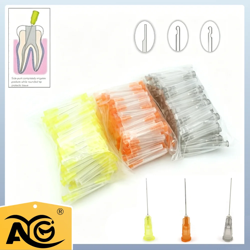 AG 100Pcs Dental Endo Irrigation Needle Tip 25G/27G/30G Endo Syringe Root Canal Washing Needle Tip Dentistry Materials