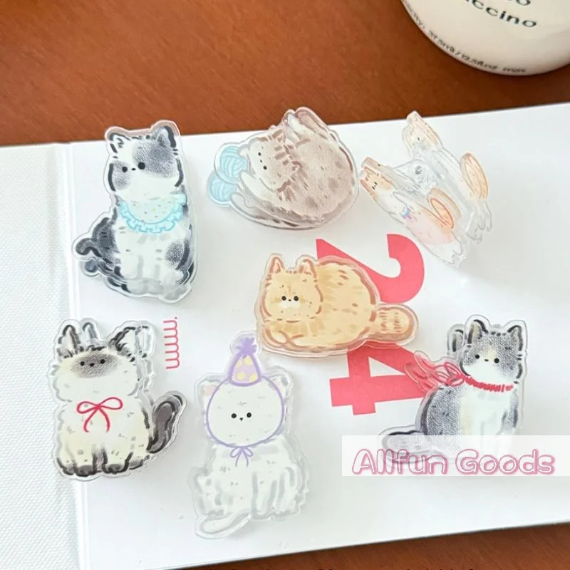 7pcs/set Sealing Clamp Cat Cute PP Clip Paperclip Bookmark Cartoon Memo Clip Decorative Double Sided Acrylic Paper Clip Student