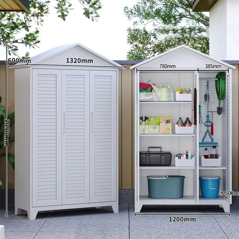 Freestanding Outdoor Storage Cabinet Metal Garden Cupboard Sloped Roof Rodent Proof Easily Assembled for Tool Cleaning Patio