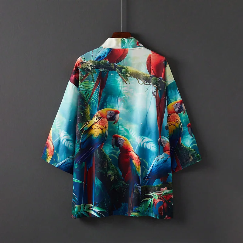 

Chinese-Style Retro Loose 3D Printed Feather Cardigan Kimono Jacket Summer Plus Size Niche Design Unique Beach Vacation Women's Swimwear Outerwear One-Piece Cover-Up