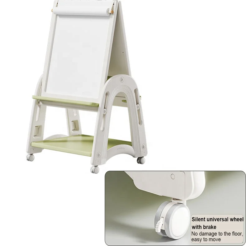 Height-adjustable double-sided children's drawing board, blackboard magnetic erasable children's art easel with stool