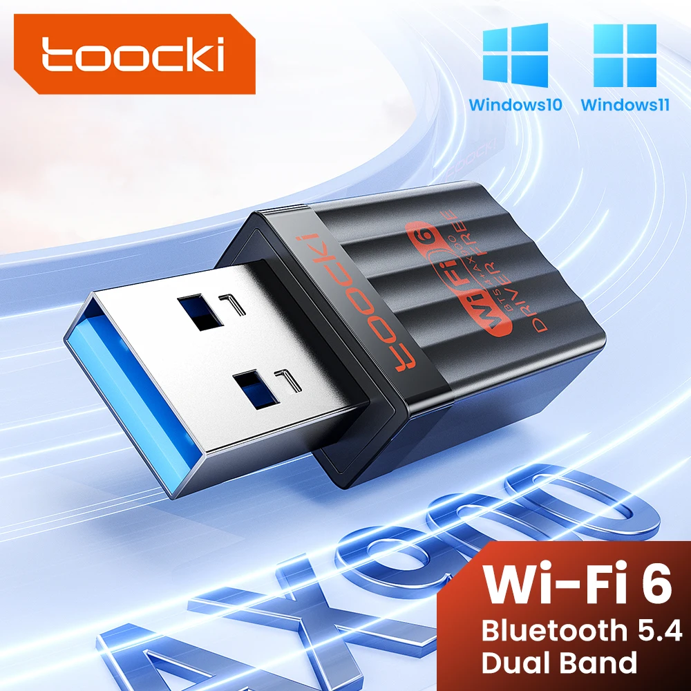 Toocki 900 Мбит/с USB WiFi 6 адаптер 2,4G/5G двухдиапазонный Bluetooth 5,4 Wi-Fi-карта Drive Бесплатный беспроводной сетчатый внешний приемник для ноутбука