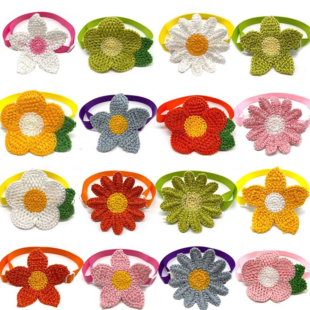 50pcs Sun Flower Style dog Bow ties Pet Dog Adjustable Puppy Dog Collar Bow Tie for Small Medium Dog Bowties