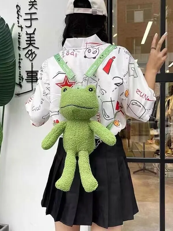 Cute Green Frog Plush Bag Animals Doll CrossBody Shoulder Bag Large Funny Coin Purse pouch Children Girls Boys Straddle Bag Gift